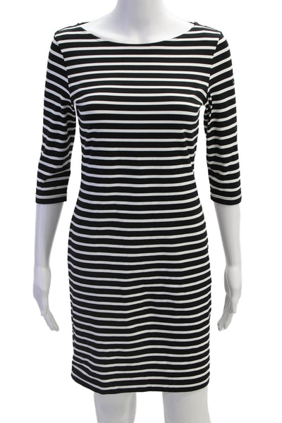Saint James Women Sheath Bodycon Black Striped 3/4 Sleeve Dress Size S