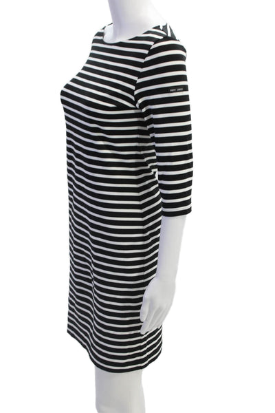 Saint James Women Sheath Bodycon Black Striped 3/4 Sleeve Dress Size S