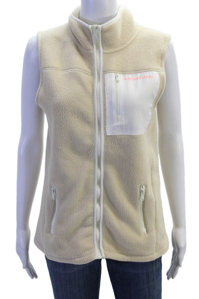 Vineyard Vines Women Mock Neck Zip Solid Polyester Vest Beige Size S