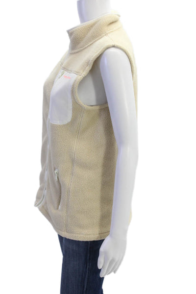 Vineyard Vines Women Mock Neck Zip Solid Polyester Vest Beige Size S