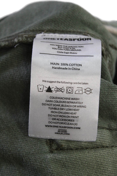One Teaspoon Unisex Cropped Ankle Jogger Pants Green Drawstring Size XS