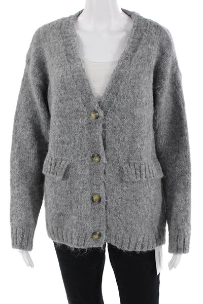Zara Unisex Cardigan Gray V-Neck Button Long Sleeve Cotton-Linen Blend Size S