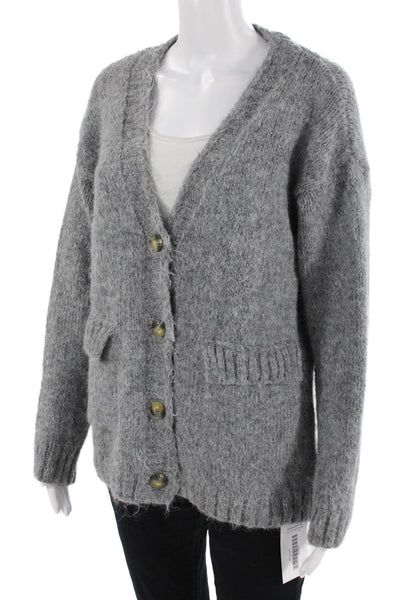 Zara Unisex Cardigan Gray V-Neck Button Long Sleeve Cotton-Linen Blend Size S