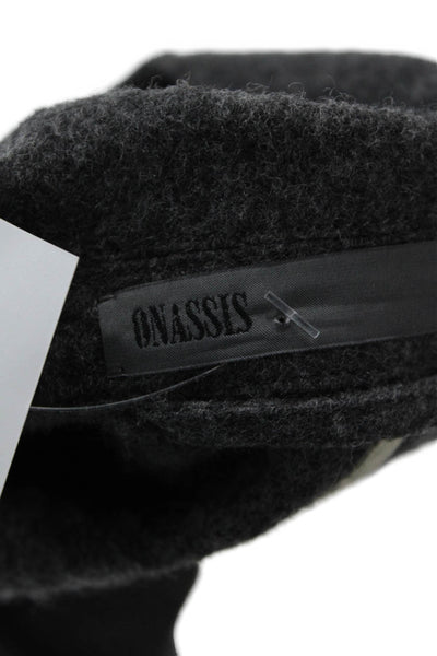 Onassis Mens Wool Blend Blazer Dark Gray Collared Button Long Sleeve Size S