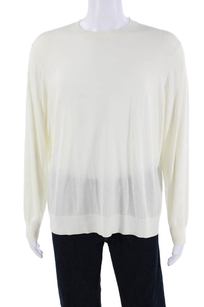 Theory Mens Pullover Sweater White Crew Neck Long Sleeve Size 2XL