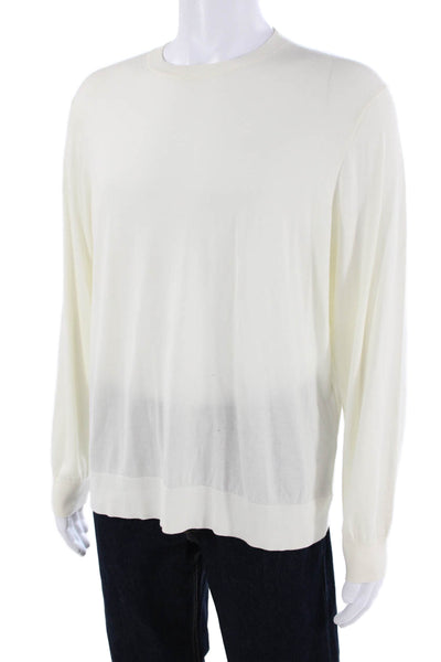Theory Mens Pullover Sweater White Crew Neck Long Sleeve Size 2XL