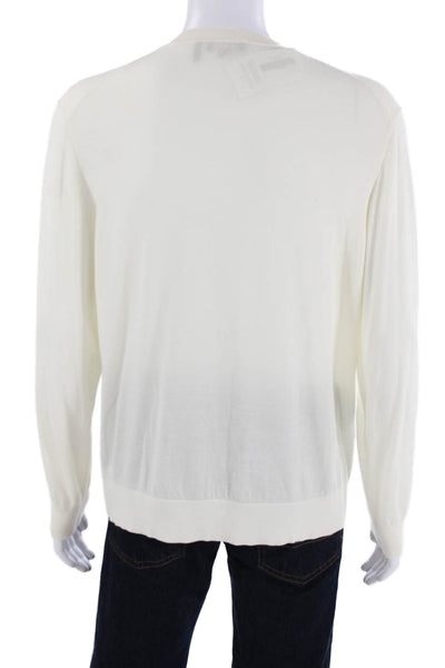 Theory Mens Pullover Sweater White Crew Neck Long Sleeve Size 2XL