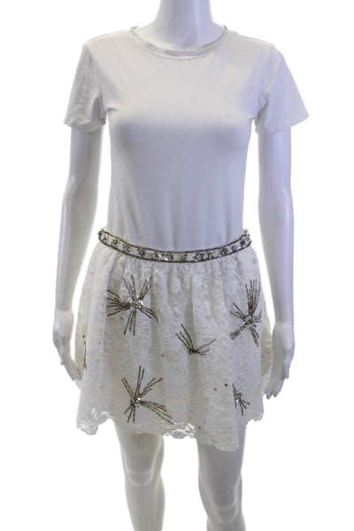 Love Shack Fancy Womens A-Line Mini Skirt White 70% Cotton Size 6