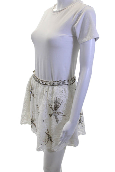 Love Shack Fancy Womens A-Line Mini Skirt White 70% Cotton Size 6