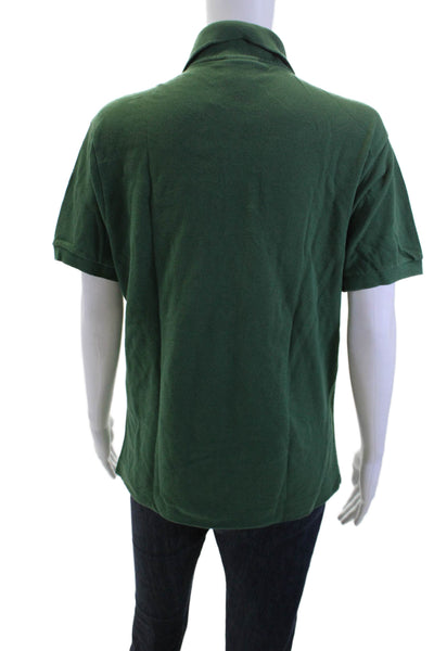 Lacoste Mens Green Collared Short Sleeve Cotton Polo Solid Designer Size 3