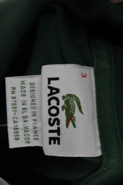 Lacoste Mens Green Collared Short Sleeve Cotton Polo Solid Designer Size 3