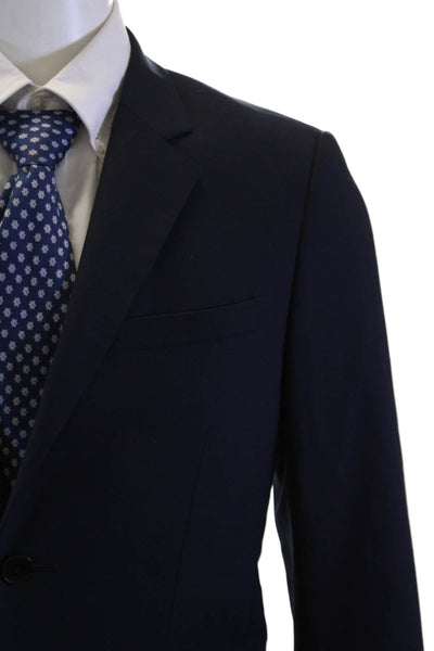 Theory Mens Dark Blue Wool Blend Blazer Collared Button Solid Size 36