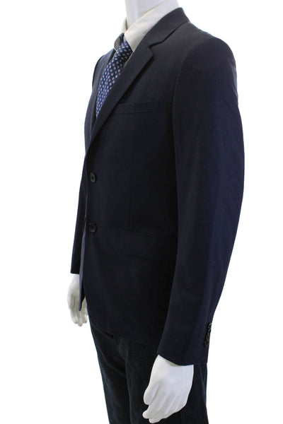 Theory Mens Dark Blue Wool Blend Blazer Collared Button Solid Size 36