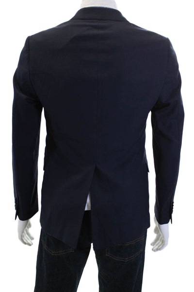 Theory Mens Dark Blue Wool Blend Blazer Collared Button Solid Size 36