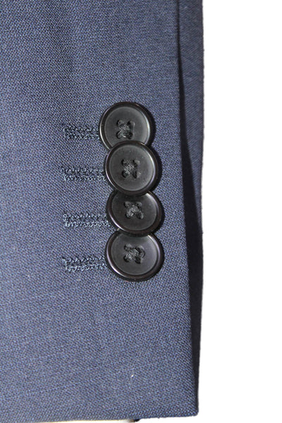 Theory Mens Dark Blue Wool Blend Blazer Collared Button Solid Size 36