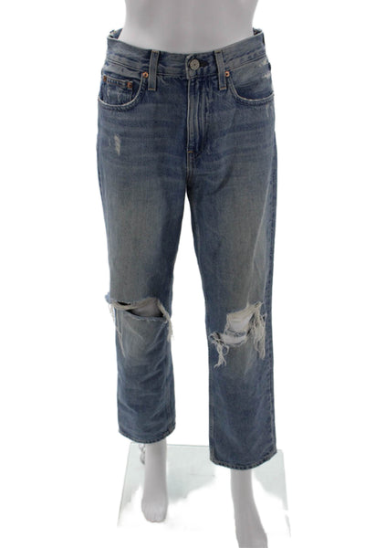 Trave Unisex Cropped Straight Jeans Blue High Rise 100% Cotton Size 24