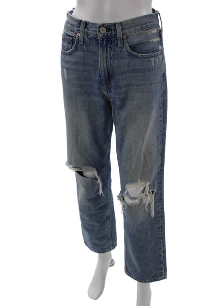 Trave Unisex Cropped Straight Jeans Blue High Rise 100% Cotton Size 24