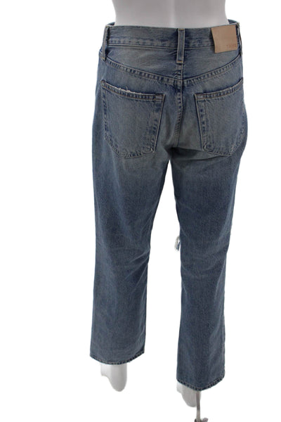 Trave Unisex Cropped Straight Jeans Blue High Rise 100% Cotton Size 24
