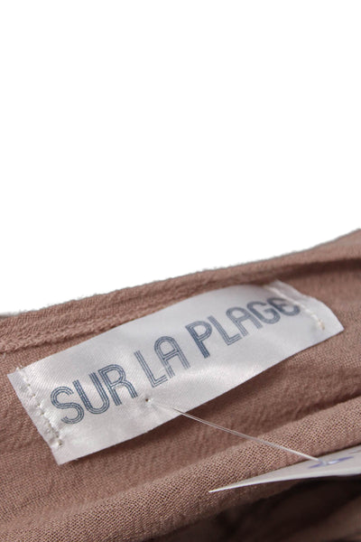 Sur La Plage Women Boho Brown Tie Long Sleeve Blouse Cotton Size S