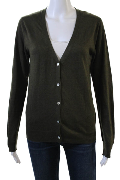 Zara Unisex Long Sleeve V-Neck Button Cardigan Army Green Size M