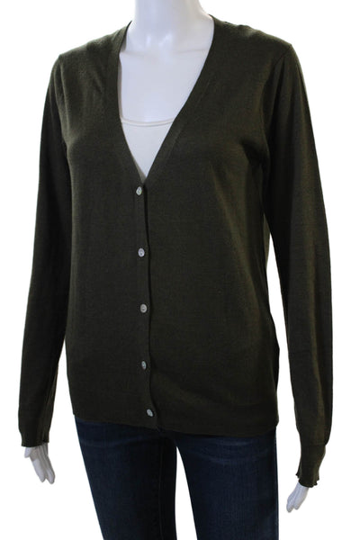 Zara Unisex Long Sleeve V-Neck Button Cardigan Army Green Size M