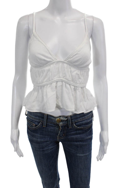 Zara Womens Cropped Camisole White V-Neck Button Sleeveless 95%Cotton Size S