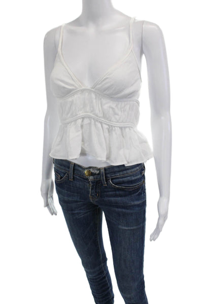 Zara Womens Cropped Camisole White V-Neck Button Sleeveless 95%Cotton Size S