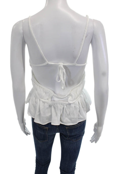 Zara Womens Cropped Camisole White V-Neck Button Sleeveless 95%Cotton Size S