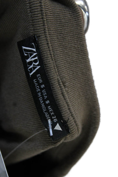 Zara Women Cropped Long Sleeve T-Shirt Brown Crew Neck Size S