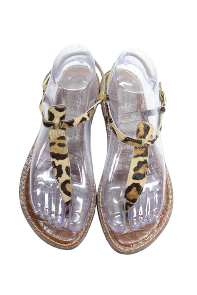 Sam Edelman Womens Textured Thong Strap Animal Print Sandals Brown Size 7