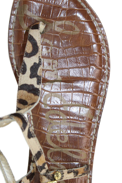 Sam Edelman Womens Textured Thong Strap Animal Print Sandals Brown Size 7