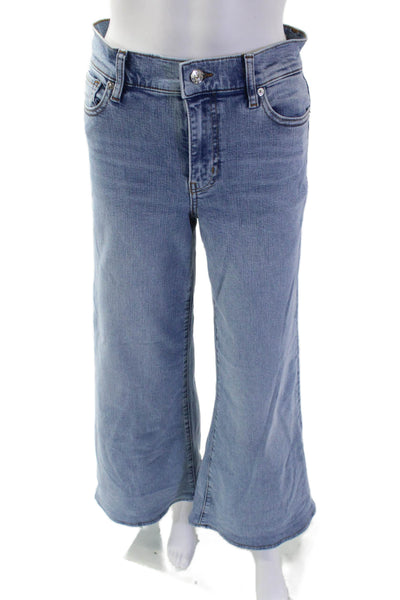 Frame Women Wide-Leg Light Blue Mid Rise Jeans Button Size 25
