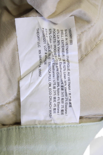 Theory Womens Cropped Ankle Light Blue Linen Blend Pants Size 00