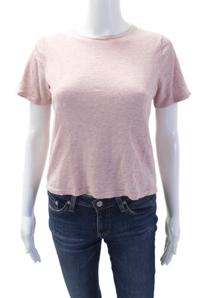 360 Sweater Women Cropped Pink Cotton Crew Neck T-Shirt Size XS