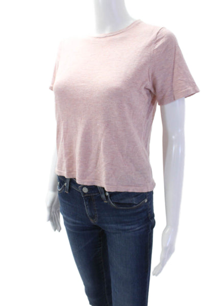 360 Sweater Women Cropped Pink Cotton Crew Neck T-Shirt Size XS