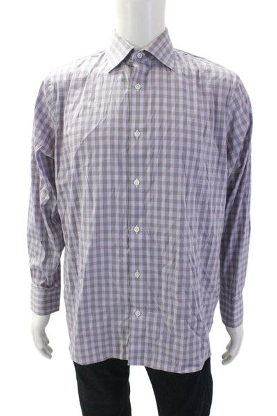 Bonobos Men Purple Check Point Collar Dress Shirt Long Sleeve Size 16