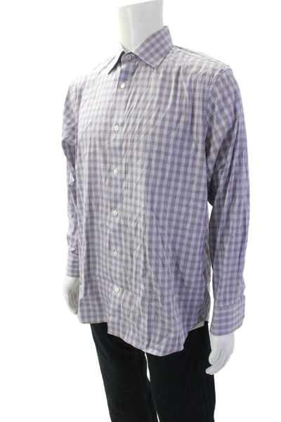 Bonobos Men Purple Check Point Collar Dress Shirt Long Sleeve Size 16
