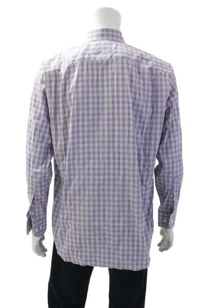 Bonobos Men Purple Check Point Collar Dress Shirt Long Sleeve Size 16