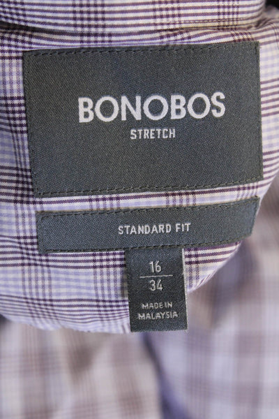 Bonobos Men Purple Check Point Collar Dress Shirt Long Sleeve Size 16