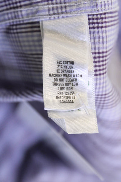 Bonobos Men Purple Check Point Collar Dress Shirt Long Sleeve Size 16