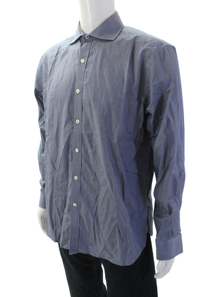 Michael Kors Mens Point Collar Blue Striped Dress Shirt Long Sleeve Size 16