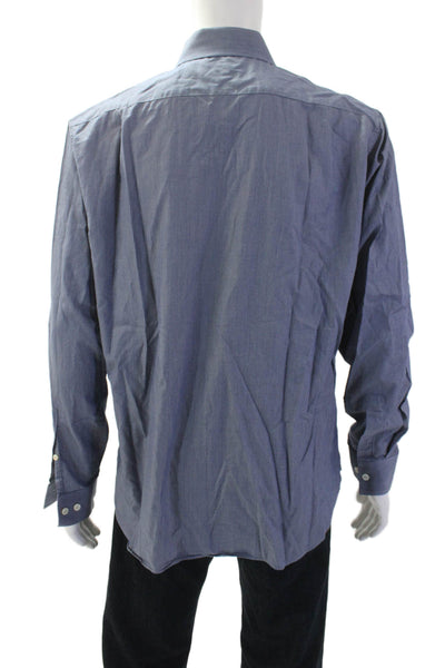 Michael Kors Mens Point Collar Blue Striped Dress Shirt Long Sleeve Size 16