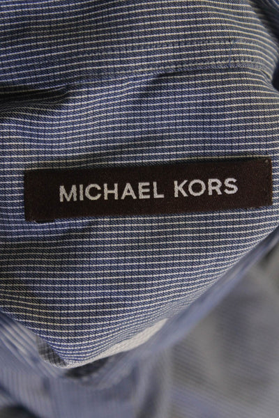 Michael Kors Mens Point Collar Blue Striped Dress Shirt Long Sleeve Size 16
