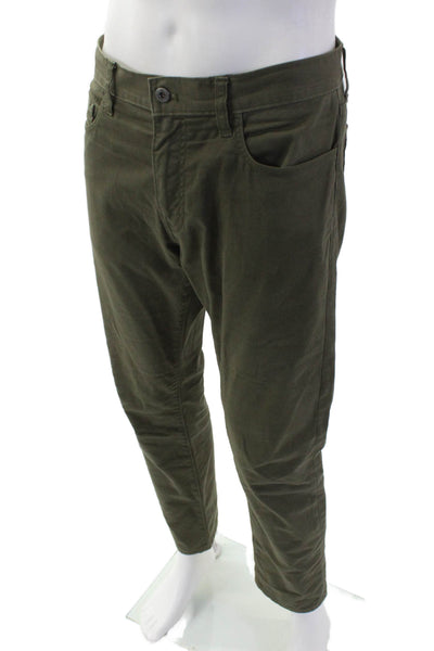 J Crew Mens Chino Pants Green Button 27 Inseam 97%Cotton Size 34