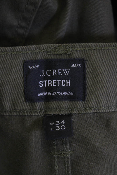 J Crew Mens Chino Pants Green Button 27 Inseam 97%Cotton Size 34