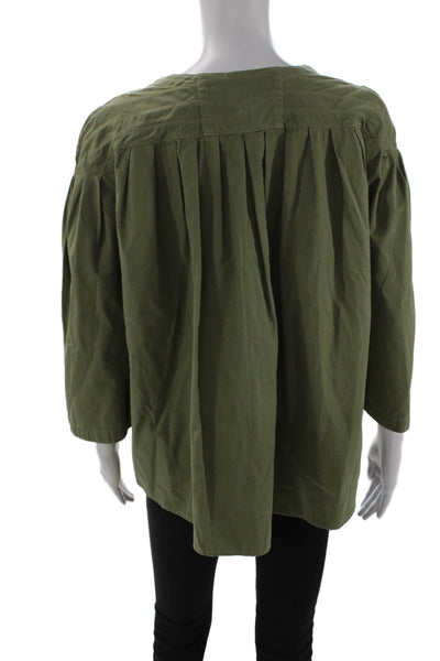 Jean Atelier Women Green Cotton 3/4 Sleeve Drawstring Blouse Army Size XS