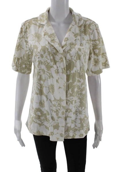 Faithfull The Brand Women Beige Floral Collared Button-Up Short Sleeve Size 4