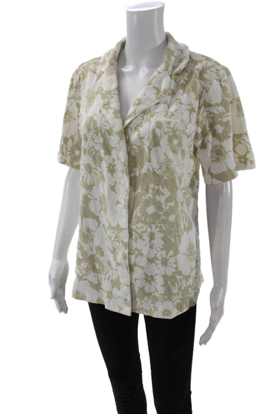Faithfull The Brand Women Beige Floral Collared Button-Up Short Sleeve Size 4