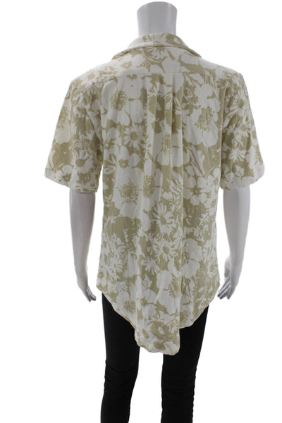 Faithfull The Brand Women Beige Floral Collared Button-Up Short Sleeve Size 4