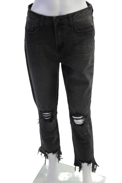 L'Agence Women Skinny Cropped Jeans Black Button Mid Rise Size 28